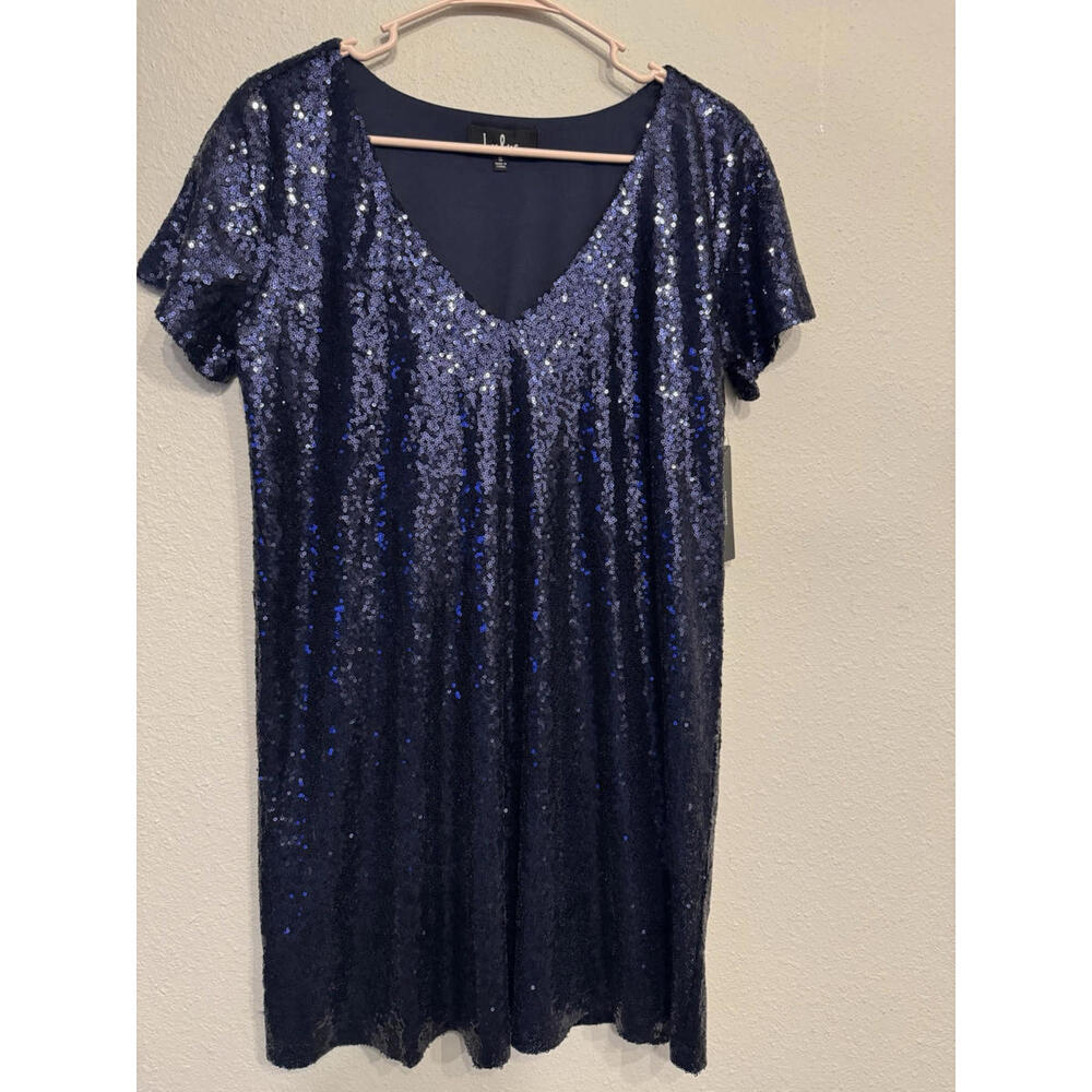 LULUS Light Up the Night Navy Sequin Shift Dress Size Small NEW‎